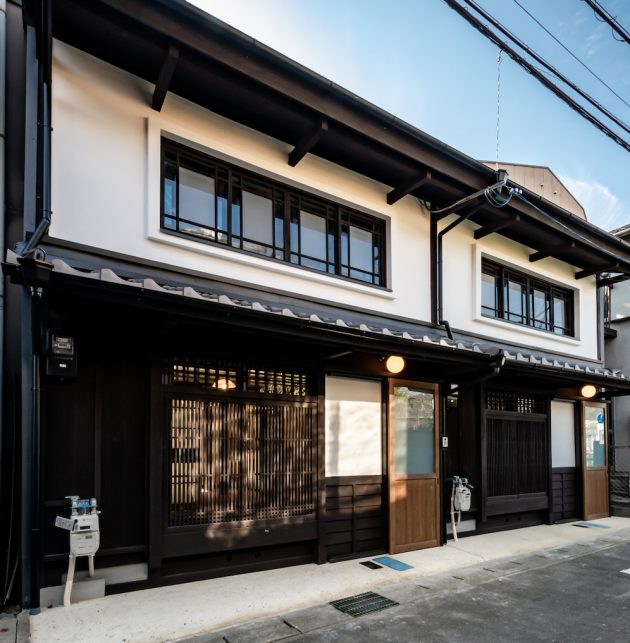 Renovated machiya traditional house facade Otsu Shiga Hachise Japan